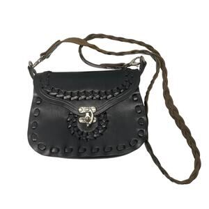Halikarnas Leather Purse Handbag Black Braided Strap Western Boho